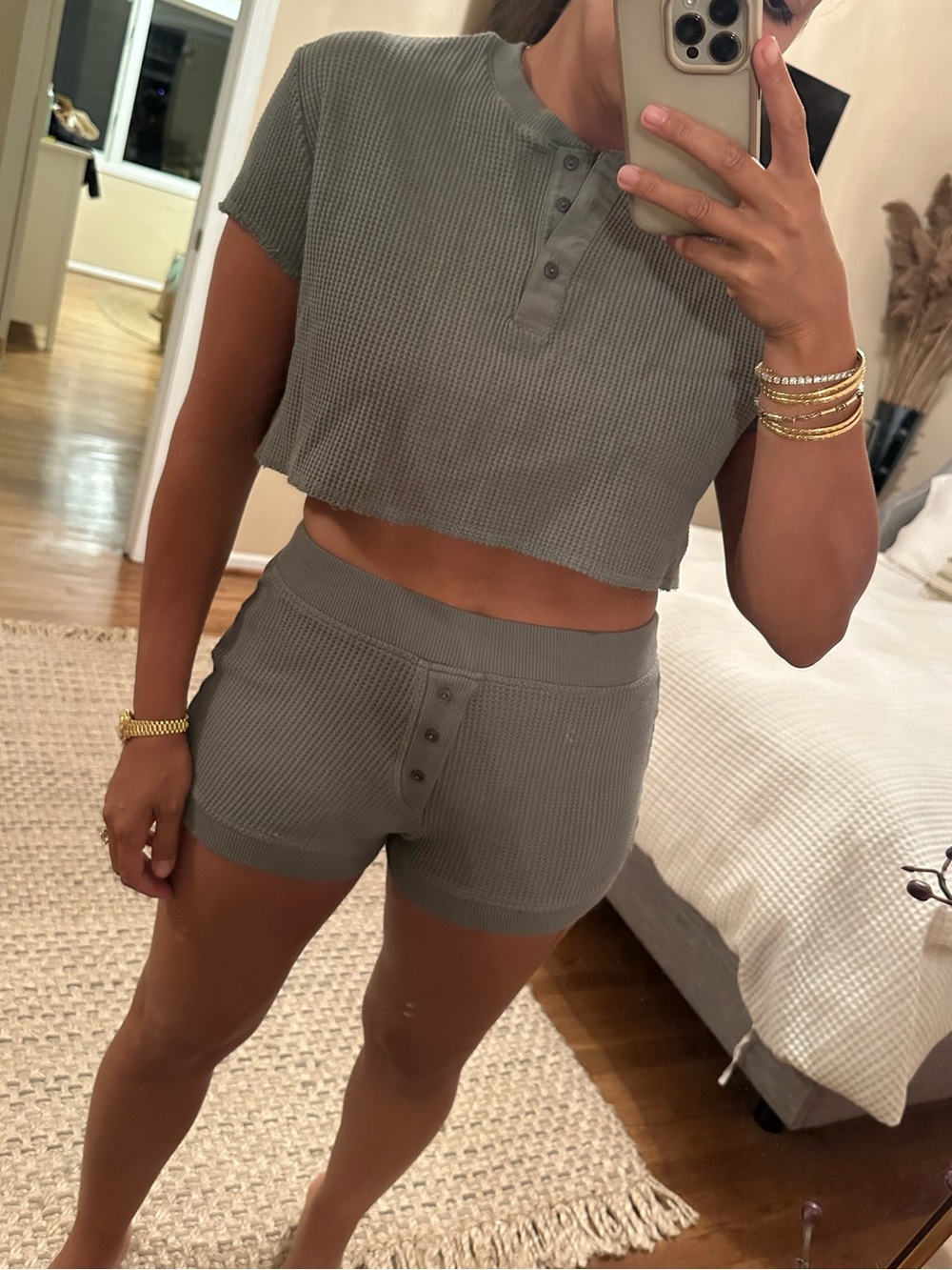 Zara Olive Green Ribbed Waffle Knit Set